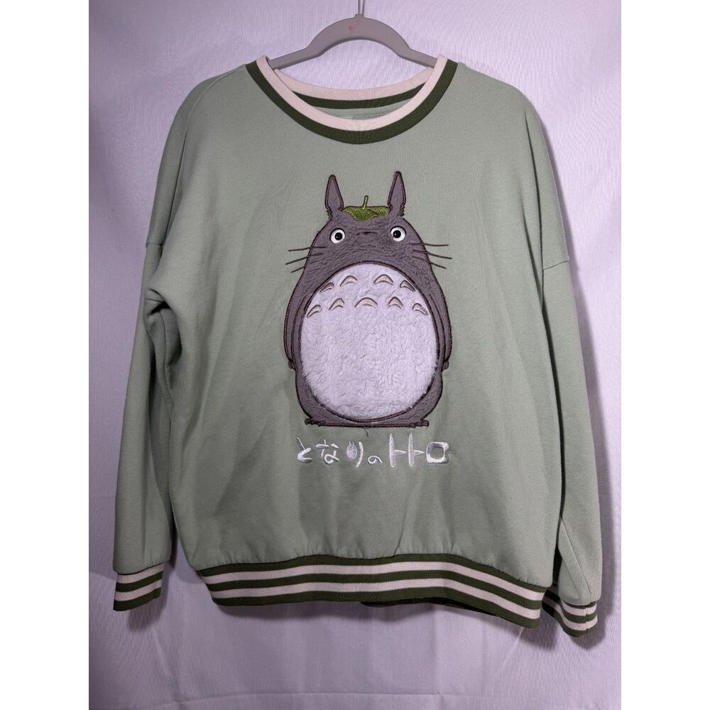 Studio Ghibli My Neighbor Totoro Women's S Green Embroidered Crewneck Sweatshirt